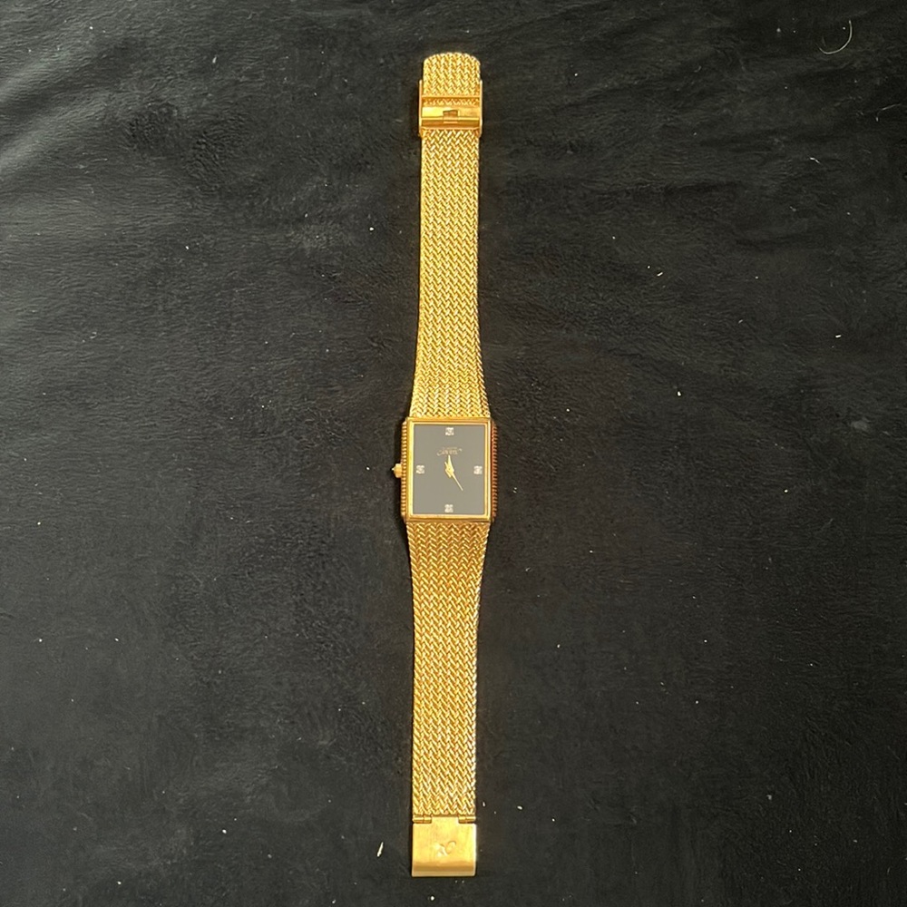 Vintage Xavier Quartz Diamond Mens Watch, Gold Plated Braided Band, No numbers